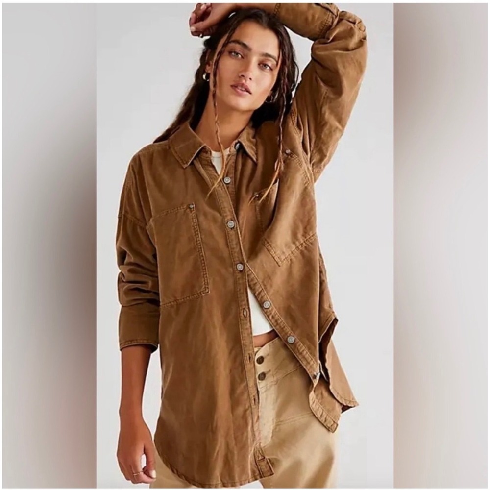 Free People We The Free Baby Corduroy Shirt Womens XS Brown Boho Oversized NEW